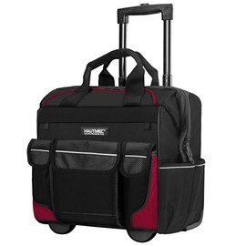 HAUTMEC 14.5" Rolling Tool Bag With Wheels Portable Tool Bag With Adjustable Telescoping Handle Wide Mouth Storage Organizer Perfect Mens Gifts, 600D Red