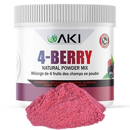 AKI Natural 4-Berry Blend Blueberry Raspberry Strawberry Blackberry Powder Superfood (5.29 Oz/150Gr), Rich in Antioxidant | Sugar-Free Food coloring for Smoothies, Ice Cream, Popsicles & Yogurt