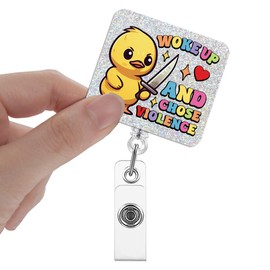 Xipromi Woke Up and Chose Violence Badge Reels Retractable Glitter with Clip, Cute Duck Badge Holder for Night Shift Nurse Nursing Student Registered Nurse Medical Assistant Coworker