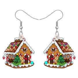 SHIGIE Christmas Acrylic Brown Gingerbread House Earrings Festival Dangle Candy Canes Tree Holiday Accents Jewellery For Women Gifts (Coffee)