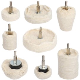 Hyber&Cara Polishing Wheel, 8 Pcs Cotton Buffing Wheel Pad Mop for Metal Aluminum/Steel/Chrome/Alloy Wood Plastic Glass Ceramic, Cone/Column/Dome/Disc Drill Buffer Attachment with 1/4" Shank