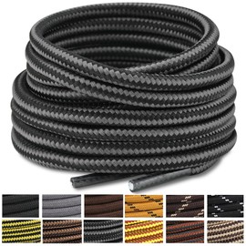 Stepace Round Shoelaces [2 Pairs] Heavy Duty Boot Shoe Laces for Hiking Workboots Black Dark Gray Stripe Shoe Strings for Replacement 72" (180cm)