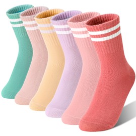 SAVALOS Kids Girls Socks Athletic Basketball Sport Youth Crew Cotton Gift Socks 6 Pairs Stocking Stuffers(Assorted,5-8 Years)