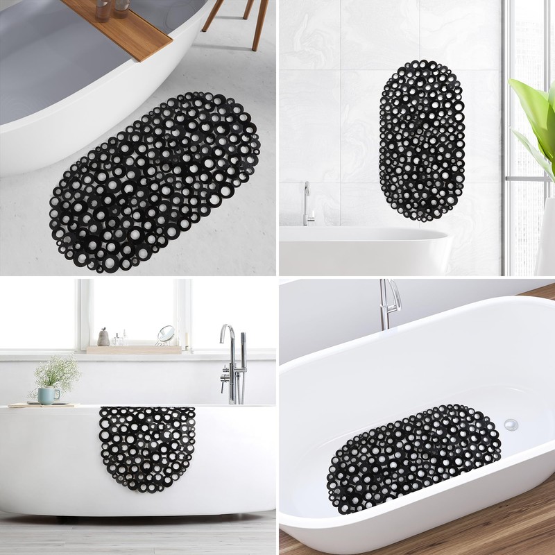WELTRXE Bath Mat Non Slip Anti Mould, 69x35cm Oval Black
