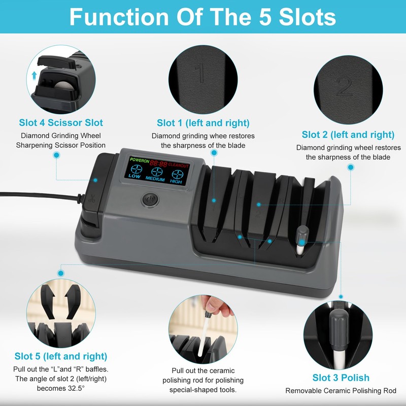 5 in 1 Electric Knife Sharpener with LCD Screen, 3