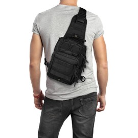 MILITAR FURY Mochila Táctica Militar Multiusos, Pechera Cruzada Campismo, mochila de hombre cruzada, mochila de hombro de uso rudo, regalo para hombre (Black)