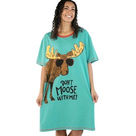 Lazy One Nightshirts for Women, Cute Nightgown for Women, Animal Designs (Don't Moose, One Size)