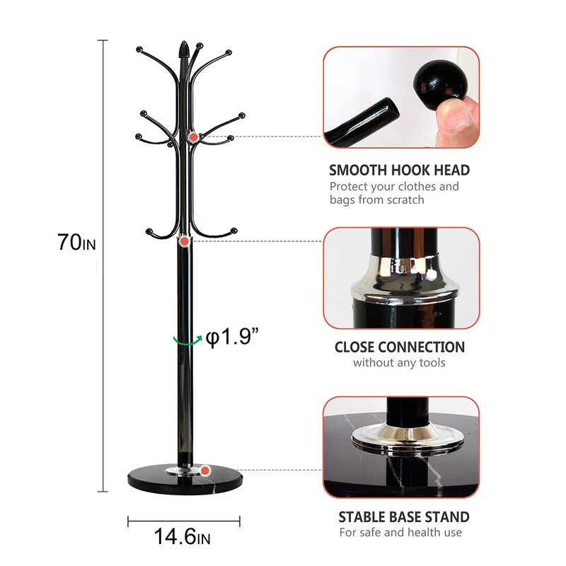 Kertnic Metal Coat Rack Stand with Natural Marble Base, Free