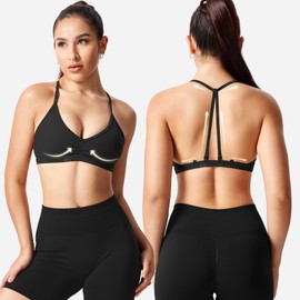 ZAAYO Women's Sports Bra Without Underwire Strong Hold Backless Push Up Bra Padded Bandeau Criss-Cross Straps Adjustable Bra for Yoga Fitness Training Sports Top, black