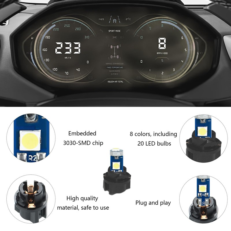 Hbxdeco 20PCS T5 LED Lights for Car Dashboard with Twist