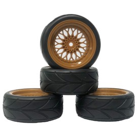 LAFEINA 64mm Rubber Tires & 12mm Hex Plastic Wheel Rims for RC 1/10 On-Road Touring Racing Car (Brown)