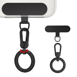 AIQIUQIU Phone Tether Tabs, Cell Phone lanyard Pad Metal Ring Rotate 360°, Adjustable Fashion Buckle Accessories, Metal Patch, Anti-entanglement, Matched with Various Lanyards, Black