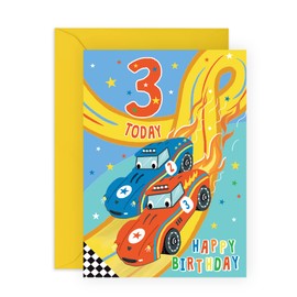 Central 23 3rd Birthday Card For Boys - Boys Birthday Cards Age Three - Race Cars - Milestone Baby Cards Three Year Old - Third Birthday Cards - Comes With Fun Stickers - Made in UK