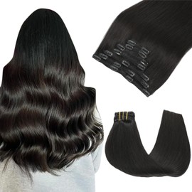 SAFIRENY Clip in Hair Extensions Human Hair Straight Hair Extensions Real Human Hair Clip ins Natural Black Clip in Extensions for Women 22inch 7Pcs 160g rallonge cheveux humain(#1B-22inch)