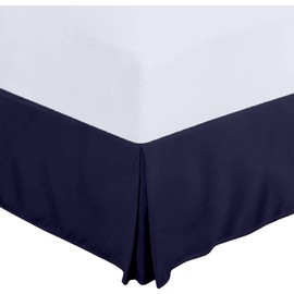 Whitecottonworld Full Size Bed Skirt 600 TC Egyptian Cotton 16 Inch Drop Easy Fit - Bed Skirt for Full 54x75 Inch Beds - Center & Corner Pleats, Navy Blue
