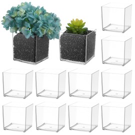 12 Pcs Clear Acrylic Flower Vase, 4 X 4 Inch Square Centerpiece Vases for Home Office Wedding Floral Decor, Modern Cube Containers for Plants Succulents Centerpieces