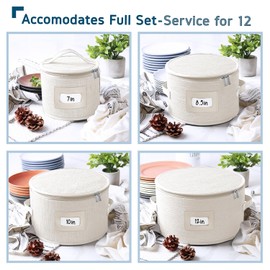 Fine China Storage Containers Hard Shell, 4 Piece Dish Storage Containers, Quilted Plate Containers, Stackable Dish Organizer with Dividers, Dinnerware Storage for Moving and Seasonal Storage, Cream