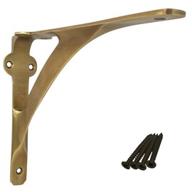STYLENTDECOR Brass Antique L Shape Shelf Bracket 7 3/8" x 9 7/8" – Heavy Duty Wall Mount Support for Floating Shelves, Durable & Stylish Metal Shelf Bracket for Home & Office (Pack of 1)