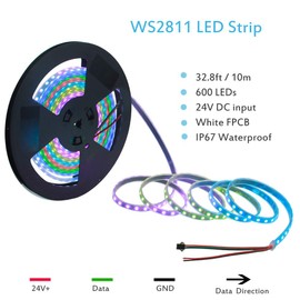 ALITOVE 32.8ft Addressable RGB LED Strip Light WS2811 Dream Color Digital Programmable Flexible LED Pixel Tape Light 24V 10m 600 LEDs 5050 SMD Waterproof IP67 Black PCB for Arduino Raspberry Pi