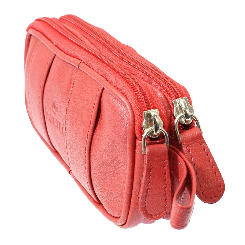 Soft Red Goat Leather Double Spectacle Glasses Case with Belt