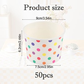 XIAQICA Pack of 50 Paper Cups with Yellow Dots 240 ml Ice Cream Cups with 50 Small Spoons Paper Cups Ice Cream Cups Paper Bowls Candy Bar Cups Ice Cream Yogurt