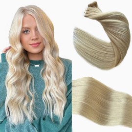 Valiilo Tape in Remy Hair Extensions Platinum Blonde Tape in Hair Extensions Real Human Hair Skin Weft Remy Hair Extensions Invisible Tape in Extensions for Highlights Hairstyle 50g 20pcs 12 Inch