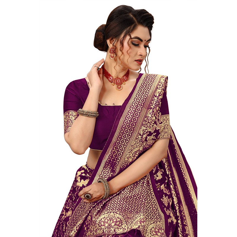 Nivah Fashion Women's Banarasi Art Silk Saree with Blouse Piece(NH.S13-Purple)