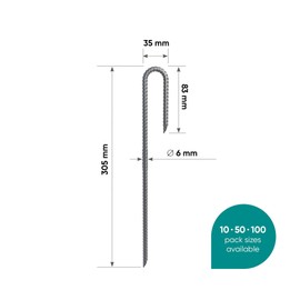 Vodaland Garden Pegs - 30cm (12 inch) Long J-Pin Anchors - Rust Proof Coated Steel Stakes for Securing Membrane, Tents, Gardens, and Trampolines (10 pack)