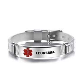 LSxAB Women Mens Red Medical Alert Leukemia Identification Bracelet Seniors Health Alarm Laser Engraved Adjustable PVC Band Wristband Bracelets