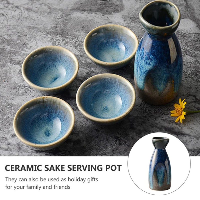 DOITOOL Sake Bottle Japanese Sake Set Ceramic Pot Japanese Cup