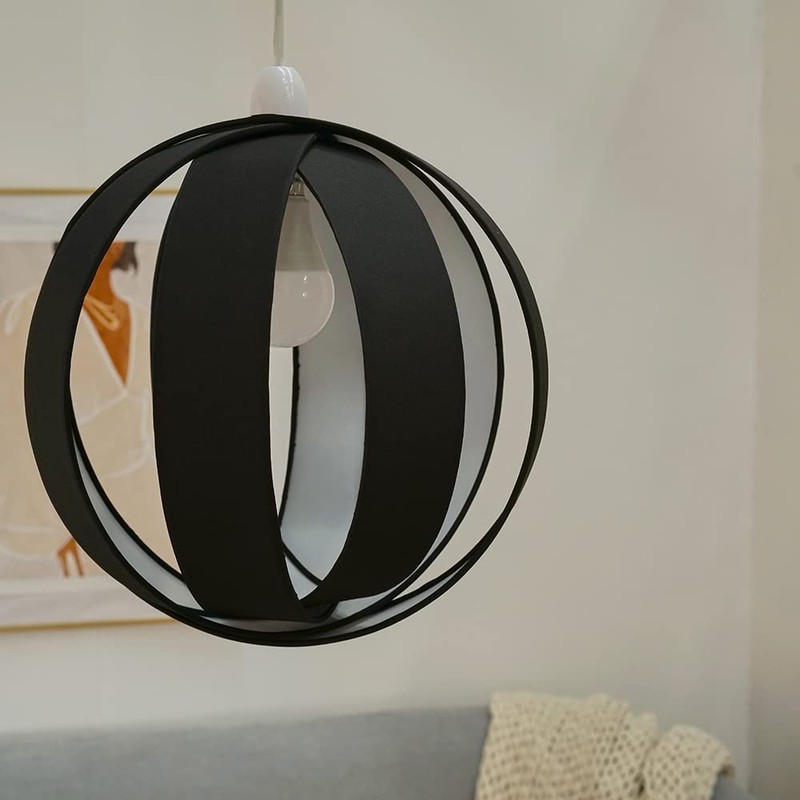 MiniSun Modern Black Fabric Cocoon Globe Style Ceiling Pendant Light