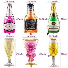 Collect Present Champagne and Wine Bottle Balloons – 12 Foil Balloons – Birthday, Bachelorette and Engagement Party Decorations