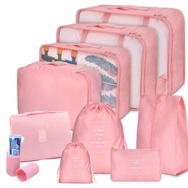 Packing Cubes for Suitcase, Toifucos 10pcs/set Travel Packing Cubes Travel Luggage Packing Organizers Waterproof Travel Compression Suitcase Bag Travel Essential Bag (Pink)