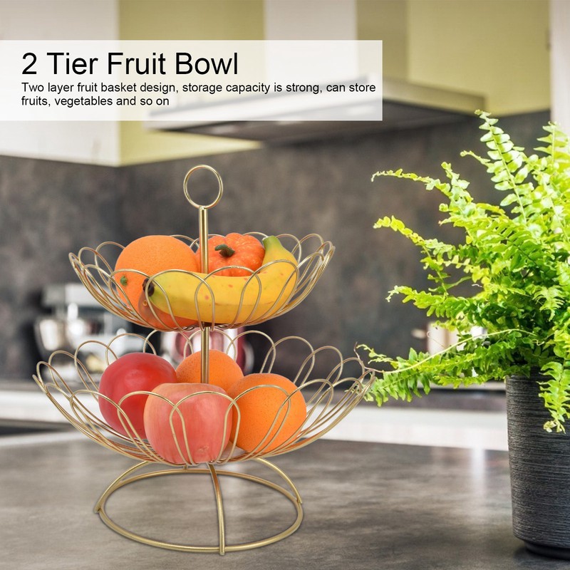 2 Tier Fruit Bowl Modern Nordic Design Geometric Detachable Gold