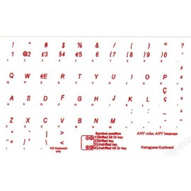 Portuguese Traditional Transparent with RED Lettering Labels for Any Computer Keyboards