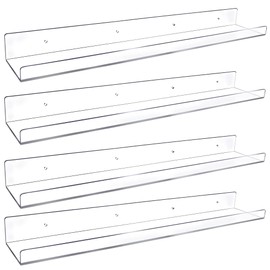 Febwind 4 Pack 24-Inch Long Clear Acrylic Floating Shelves U Shape Wall Shelf for Book Display Makeup Product Spice Organizer