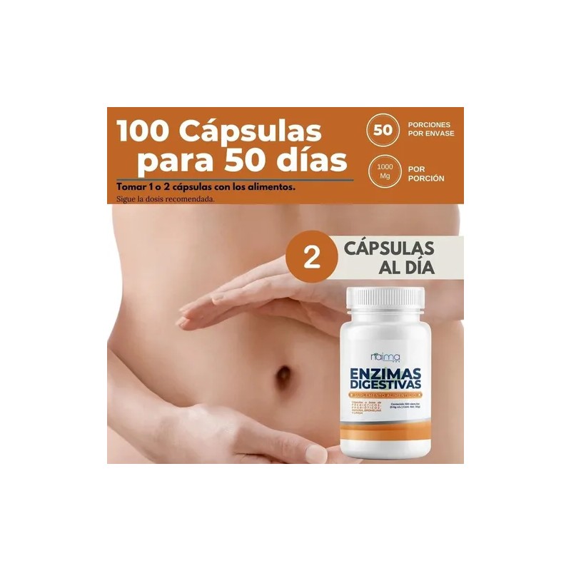Enzimas Digestivas 500mg - 100 Cápsulas Por Frasco