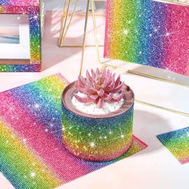 Outus 12000 Pcs Bling Bling Rhinestone Sheet Rhinestones Sticker DIY Car Decoration Sticker Self Adhesive Glitter Crystal Gem Stickers for Car Decoration, 9.4 x 7.9 Inch(Rainbow)