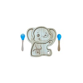 Baby & Toddler Bamboo Suction Plate Set for Feeding and Weaning - Baby Elephant Design by Bamboo Gift Co (Baby Blue)