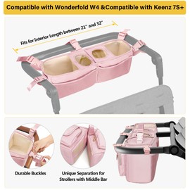 Prokva Stroller Wagon Organizer Compatible with Wonderfold W4 Wagon, Parent Console Caddy Wagon Accessories with Cup Holder and Cooler Bag, Pink (Empty Bag)