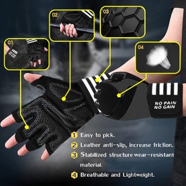 FINGER TEN Fitness Gloves, Wrist Protection, Training Gloves, Men's Strength Sports, Fitness Gloves, Half Full Finger Sports Gloves (Dark Black, M)