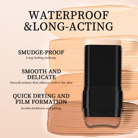 Dual-Ended Foundation & Concealer Stick with Built-in Brush, Long-Wear Matte Korean Full-Coverage Makeup, Waterproof Hydrating Contour for All Skin Tones (04#WHEAT)