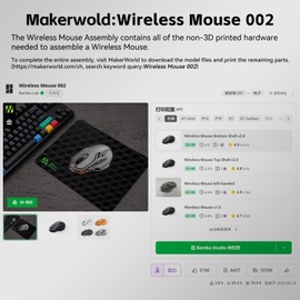 3D Printer Wireless Mouse Model Components Compatible with Bambulab A1/A1 Mini, X1/X1C/X1E, P1P/P1S 3D Printer Makerworld MH002 DIY Creative Prints Not Included