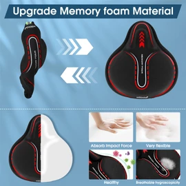 MSDADA New Large Gel Bike Seat Cover, Extra Soft Bike Seat Cushion for Men Women Comfort Wide, Fits Indoor/Outdoor/Exercise Bikes,Red(11.22 inch x 10.03 inch)