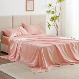 Love's cabin Twin Satin Sheets Sets - 3 Piece Coral Silky Satin Bed Sheets Twin with Deep Pockets, Luxury Silk Feel Satin Twin Size Sheet Set Bedding Set (1 Flat Sheet,1 Fitted Sheet,1 Pillow case)