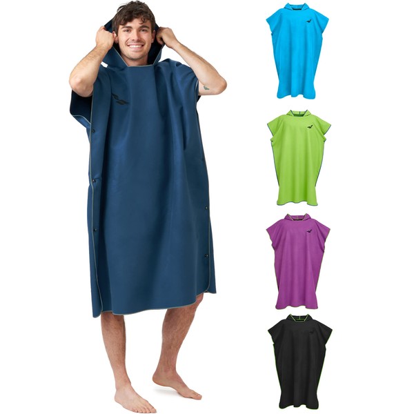 Fit-Flip Beach Poncho Towel – Lightweight and Compact – Also as a Pool Bathrobe, Poncho Robe for Women and Men – Size: L | Colour: Navy Blue – Grey