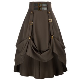 SCARLET DARKNESS Women's Renaissance Skirt Knee-Length with Buckle and Straps Gothic Skirt, Coffee brown