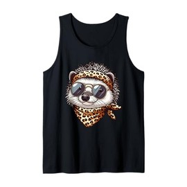 Hedgehog Wearing Leopard Scarf Animal Wearing Sunglasses Tank Top