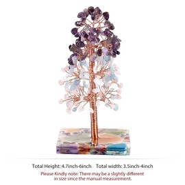 SUNYIK Handmade Natural Rose Quartz/Amethyst/Aquamarine Crystal Stone Money Tree Set on Orgone Agate Slice Base, Tree of Life Healing Crystal Stone Figurine Decoration for Wealth Luck 4.7''-6'' Tall