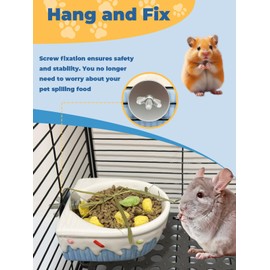 Niwaes Chinchilla Food Bowl Gerbils Cage Feeder Hanging Guinea Pig Food Dish Small Animal Ceramic Feeding Bowls for Syrian Hamster Ferret Bunny Hamster (Blue, M)